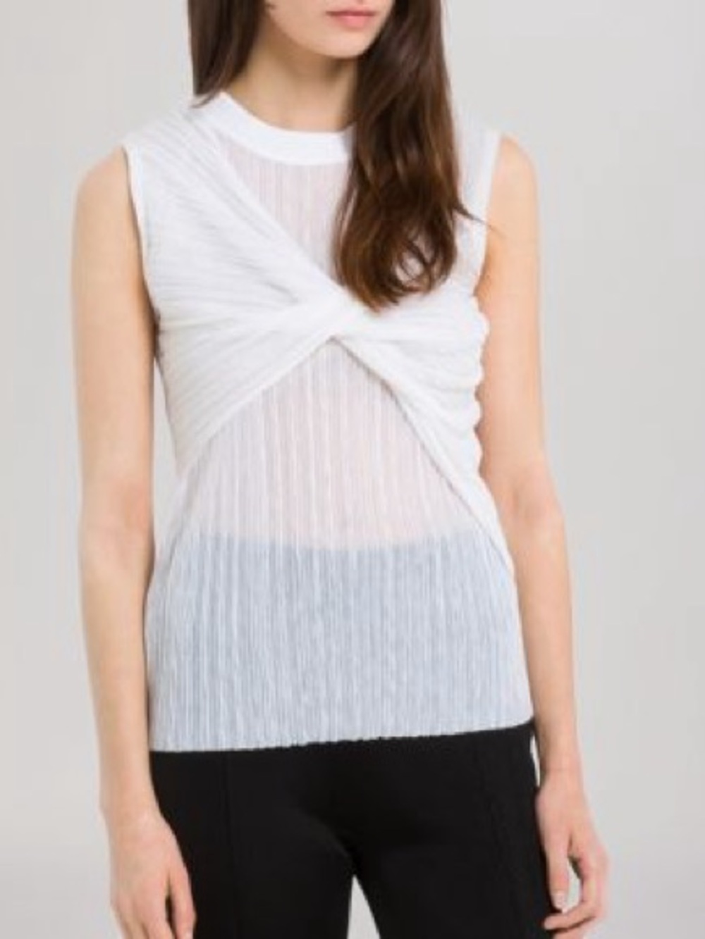 Sandro White Twist-Front Sheer Tank Top
